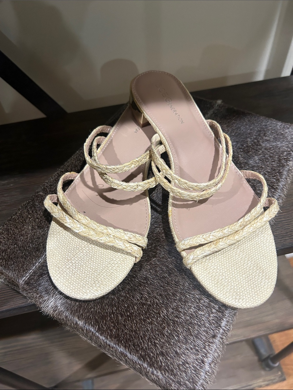 BCBGeration 8.5 Braided Beige Slide Sandals -
